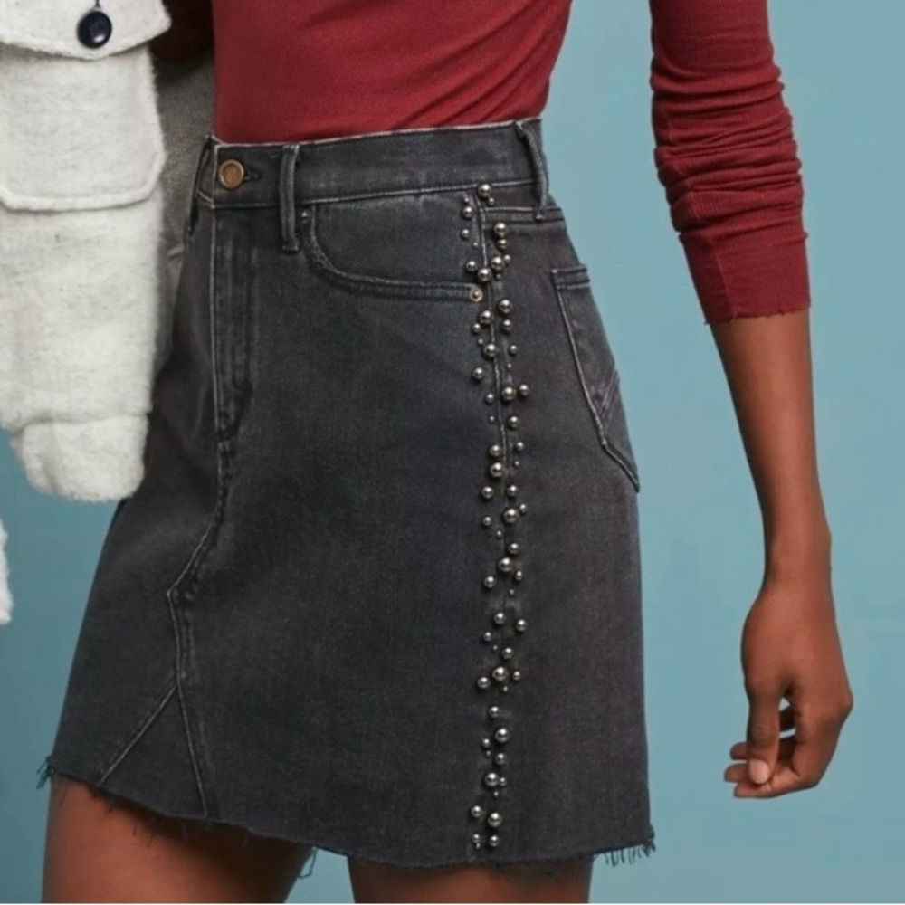 DRIFTWOOD Black Denim Mini Skirt with Stud Accents